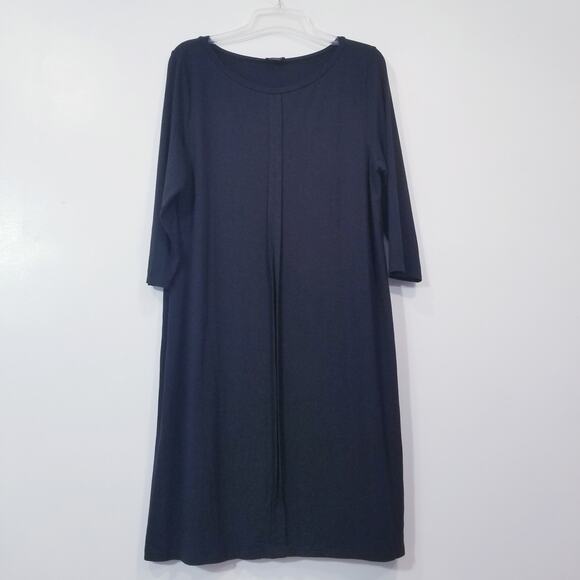 J. Jill Wearever Collection Black Jersey Shift Dress Boatneck Lagenlook - Picture 1 of 10